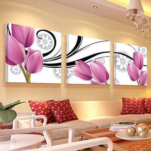客厅墙画现代简约装饰画沙发背景三联无框壁画卧室床头挂画郁金香