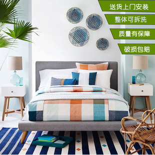 北欧布艺床简约现代小户型布床美式可拆洗布艺床1.8米双人软体床