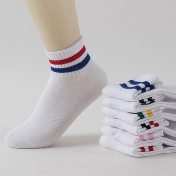 两条杠白色小学生运动短袜中学生纯棉袜子 春夏天薄款学习袜