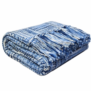 北欧全棉高端蓝色样板房装饰毯床尾盖毯沙发线毯办公午睡空调毯子