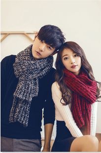 韩版冬季男女学生加长加厚款毛线围巾 针织情侣围脖两用保暖