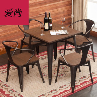 美式乡村铁艺咖啡桌椅组合 复古做旧休闲吧沙发卡座酒吧桌椅套件