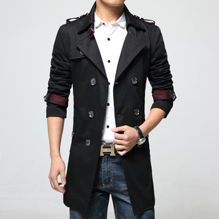 秋季韩版青年男士风衣中长款 英伦时尚纯棉修身风衣男外套加大码