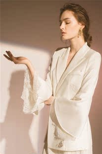白色小西装蕾丝喇叭袖女神款中长宽松款短外秋季外套女2016