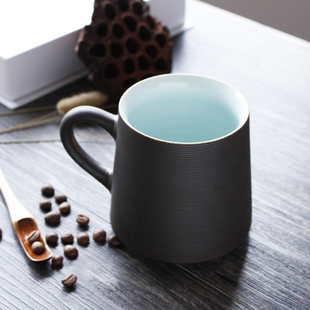 景德镇手工陶瓷杯咖啡杯带盖带勺个性创意定制马克杯日式喝水茶杯