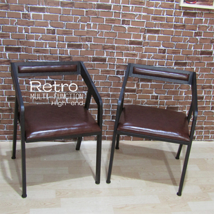 美式铁艺复古餐椅咖啡椅办公椅 家用阳台休闲椅奶茶店椅软垫椅子