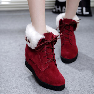 2016冬季新款韩版真皮内增高短靴女厚底坡跟高跟女靴翻毛加绒棉鞋