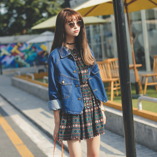 2016秋季韩国新款BF风宽松大码显瘦学生服百搭短款牛仔外套女
