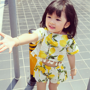 宝宝夏装1-3周岁韩版套装柠檬流苏海边度假女童短裤两件套黄色潮