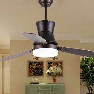 美式吊扇灯木叶客厅卧室餐厅复古风扇灯遥控变光LED带灯吊扇