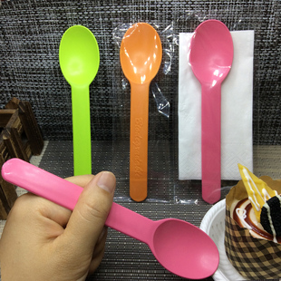 一次性勺子加厚 独立包装彩色大号酸奶勺 长柄淀粉冰激凌勺100个