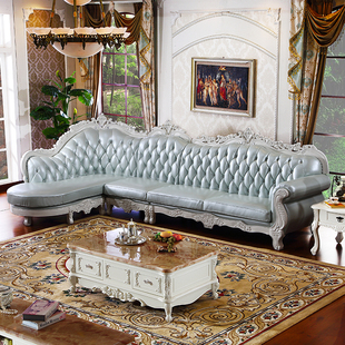 欧式真皮沙发组合实木转角沙发奢华美式沙发新古典皮沙发客厅家具