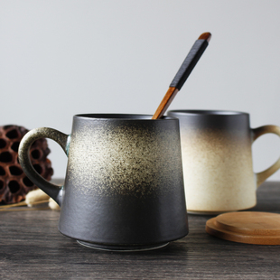 景德镇陶瓷杯子个性创意马克杯咖啡杯带盖带勺复古日式茶杯情侣杯