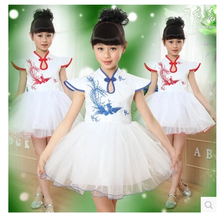 新款儿童演出服装 女童古筝民族舞蹈表演服饰中国风古装连衣纱裙
