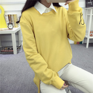 韩版女装大码纯色秋冬季加绒学生卫衣长袖套头宽松外中长款拉链潮
