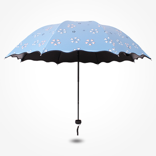 晴雨伞创意遇水开花防晒黑胶手机伞防紫外线太阳伞女士遮阳折叠伞