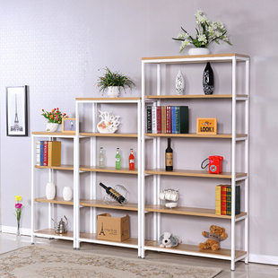 特价钢木书架简易置物架多层组合储物货架客厅落地展示木架陈列柜