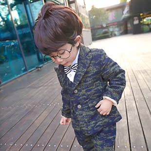 童装2016宝宝秋冬韩版男童西服套装儿童花童礼服加绒两件套小西装