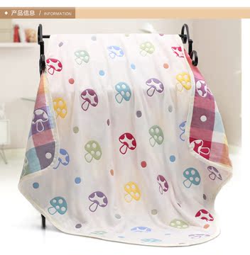 纯棉纱布婴儿浴巾 夏季超柔软3层宝宝新生儿童加厚蘑菇毛巾被盖毯