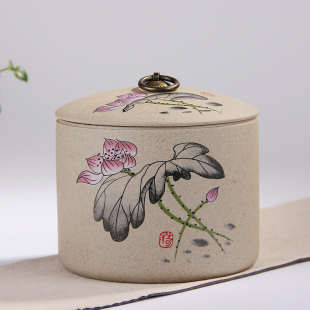 茶叶罐老岩泥粗陶大号 汝窑存储密封醒茶器干果普洱茶陶瓷包装盒