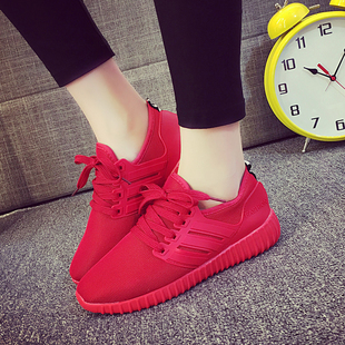 夏季椰子鞋韩版情侣鞋网面大红色运动鞋男女跑步鞋透气休闲健身鞋