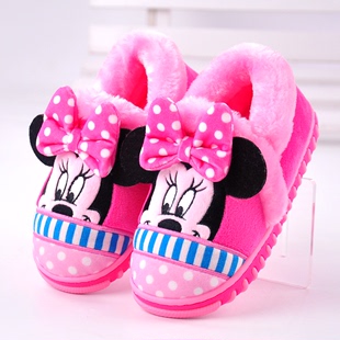 冬季可爱迪士尼米妮女童棉鞋居家厚底防滑小孩宝宝包跟儿童棉拖鞋
