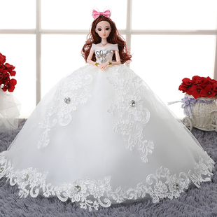 芭比娃娃婚纱套装儿童生日礼物闺蜜新娘结婚礼物3d真眼公主女孩