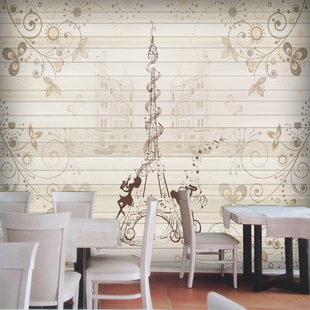 欧式复古浪漫壁画大型卡通手绘铁塔花纹墙纸 建筑KTV餐厅壁纸无缝