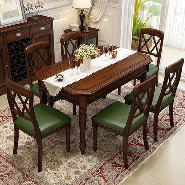 全实木餐桌椅组合小户型长方形桌子简约一桌四椅复古饭桌美式餐桌