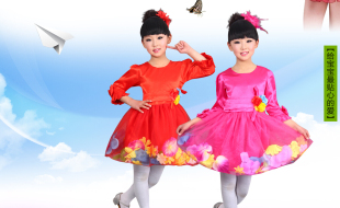 2016新款儿童演出服女童蓬蓬裙公主裙表演服幼儿舞蹈裙纱裙短长袖