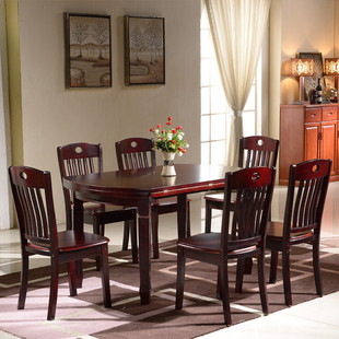 全实木纯橡木质折叠餐桌椅凳组合装4 6 8 10人椭圆形家用吃饭桌子