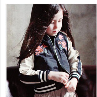 女童外套秋装2016新款 韩国童装春秋中大童刺绣花朵儿童夹克上衣