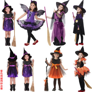 新款万圣节儿童服装演出服巫婆女巫cosplay服装女童巫师公主裙