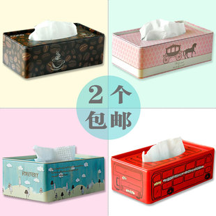 创意纸巾盒2个包邮 铁皮厕所卫生间欧式纸抽盒 汽车用客厅抽纸盒