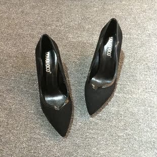 韩国代购中跟性感女鞋明星同款浅口黑色工作鞋高跟鞋细跟尖头单鞋