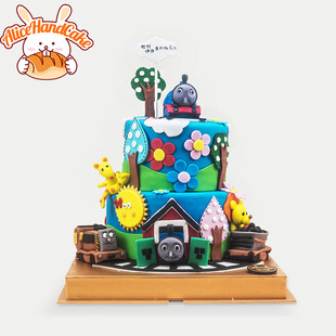 艾利兔男孩周岁托马斯麦昆卡通彩虹翻糖创意生日礼物蛋糕北京