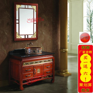 中式橡木浴室柜落地洗手台洗脸盆组合红橡卫浴柜美式浴柜台上盆