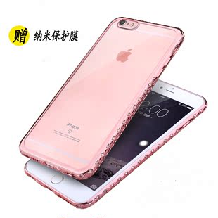 新款iphone6手机壳苹果6 plus软胶保护套6S镶水钻全包防摔电镀壳