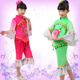 新款六一儿童秧歌演出服装 现代幼儿扇子舞表演服饰古典舞蹈服女