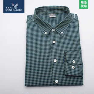 2016报喜鸟 专柜实体正品代购 绿色格子纯棉扣领休闲衬衫QSC63T40