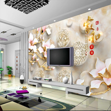中式立体兰花家和富贵3d电视背景墙大型壁画客厅卧室无缝墙纸壁纸