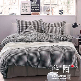 「叁陌A018」天然透气柔软水洗棉四件套小格子系列简约风床上用品