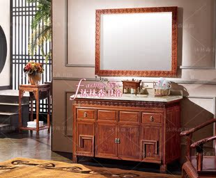 中式卫浴柜东南亚古典浴室柜组合橡木实木落地卫浴红橡木柜洗脸盆