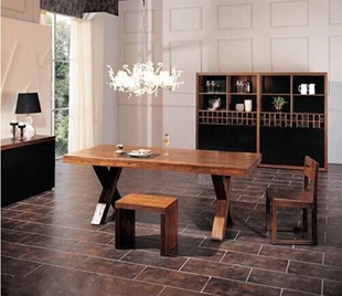 实木办公桌椅组合咖啡厅美式餐桌餐厅复古原木长桌简约休闲饭桌