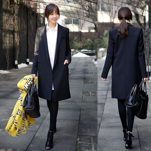 韩国代购2016春装新韩版中长款休闲显瘦气质黑色小西装女外套潮