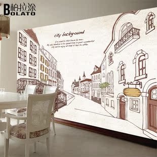 时尚简约壁纸|大型壁画|手绘pvc墙纸|3D立体电视背景墙|城市后街