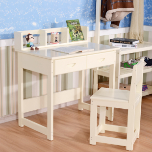 实木书桌白色儿童学习桌简约美式写字桌椅子组合小学生课桌写字台