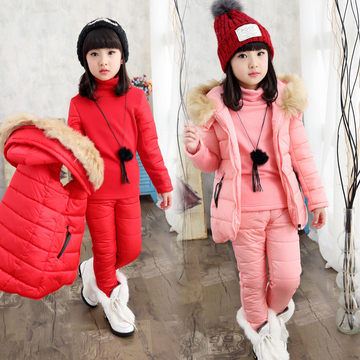 套装童装2016新款韩版冬款加厚全棉运动三件套公主套装过年衣服潮