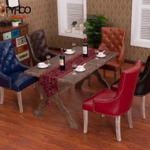 欧式餐桌 现代简约美式乡村餐桌 做旧餐桌组合 橡木实木圆桌