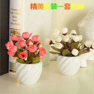 特价春色QQ玫瑰陶瓷花器套装花 仿真绢花假花装饰客厅卧室特价